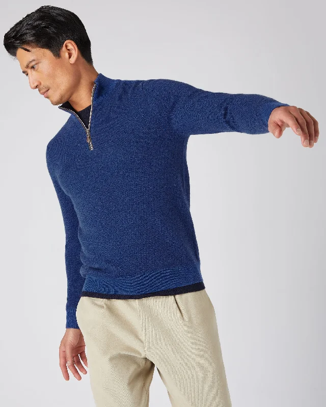 Men's Carnaby Half Zip Birdseye Cashmere Sweater Electric Blue