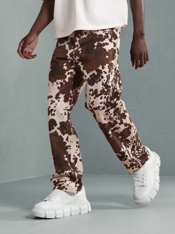 Straight Fit Cow Print Pants