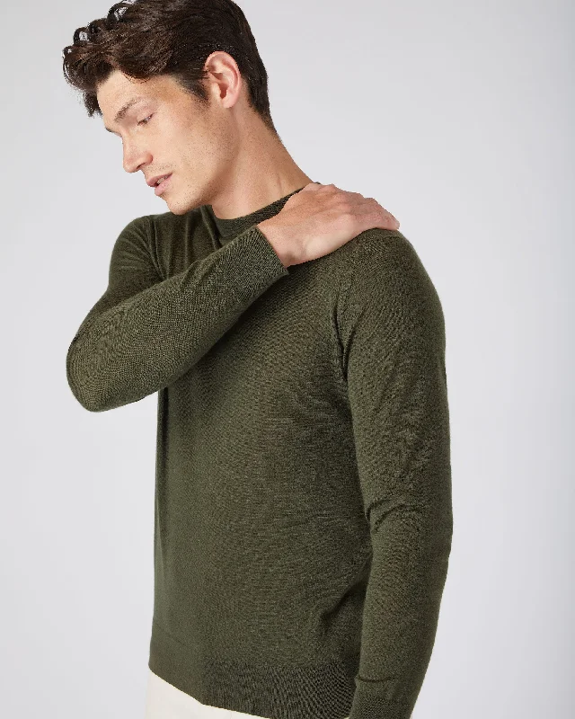 Men's Fine Gauge Cashmere Round Neck Sweater Montana Green