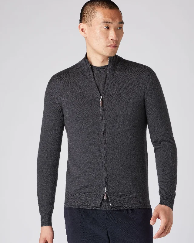 Men's The Hyde Fine Gauge Cashmere Zip Sweater Flint Grey