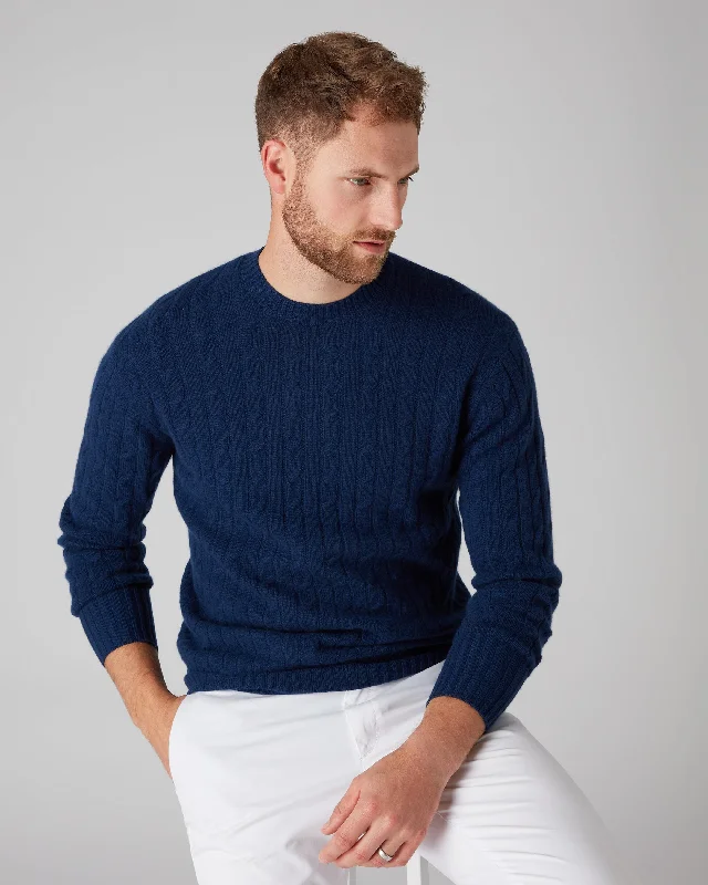 Men's The Thames Cable Cashmere Sweater French Blue