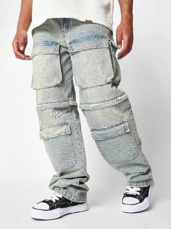 Washed Skater Fit Hybrid Multi Pocket Cargo Jean