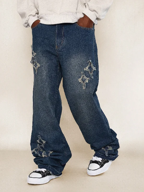 Straight Fit Jean With Star Applique All Over