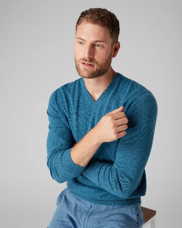 Men's The Burlington V Neck Cashmere Sweater Blue Wave