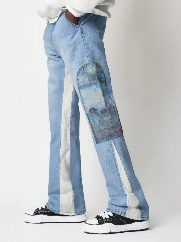 Flare Fit Colour Blocked Jean With Applique