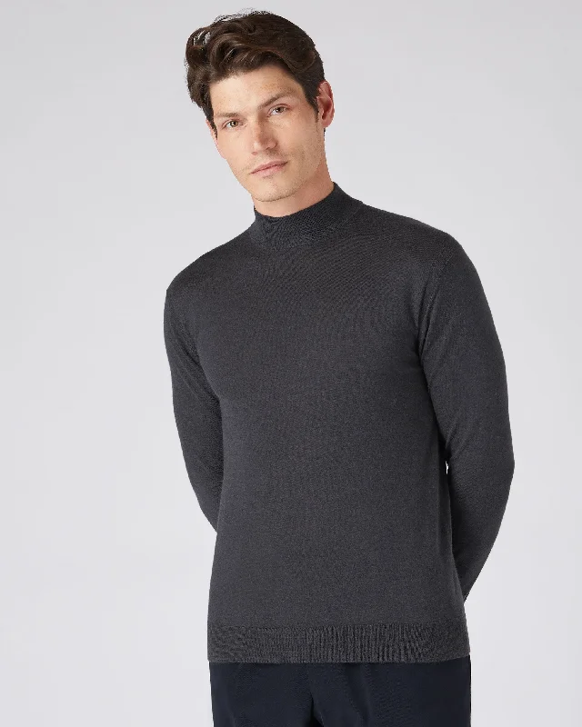 Men's Fine Gauge Cashmere Mock Turtle Neck Sweater Flint Grey