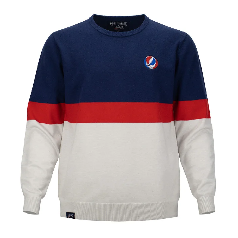 Grateful Dead | Regular Sweater | Stealie Navy, Red & Grey Stripes