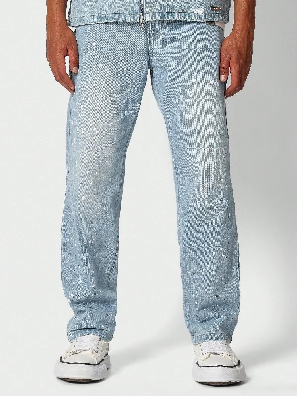 Straight Fit Jean With Paint Print