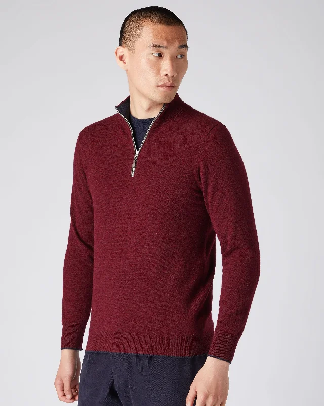 Men's The Carnaby Half Zip Cashmere Sweater Shiraz Melange Red