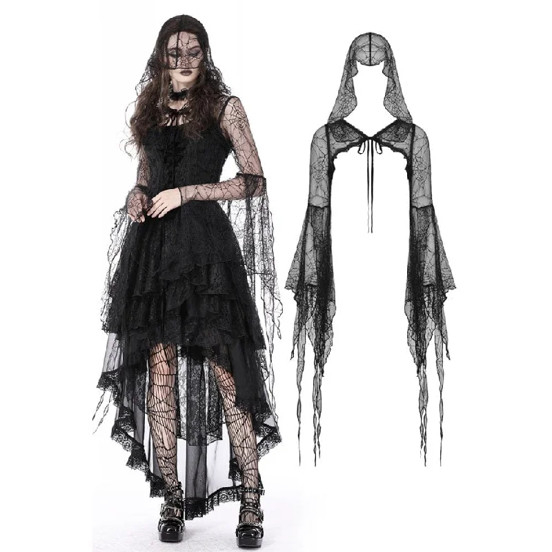 Women's Gothic Flared Sleeved Sheer Cape with Hood