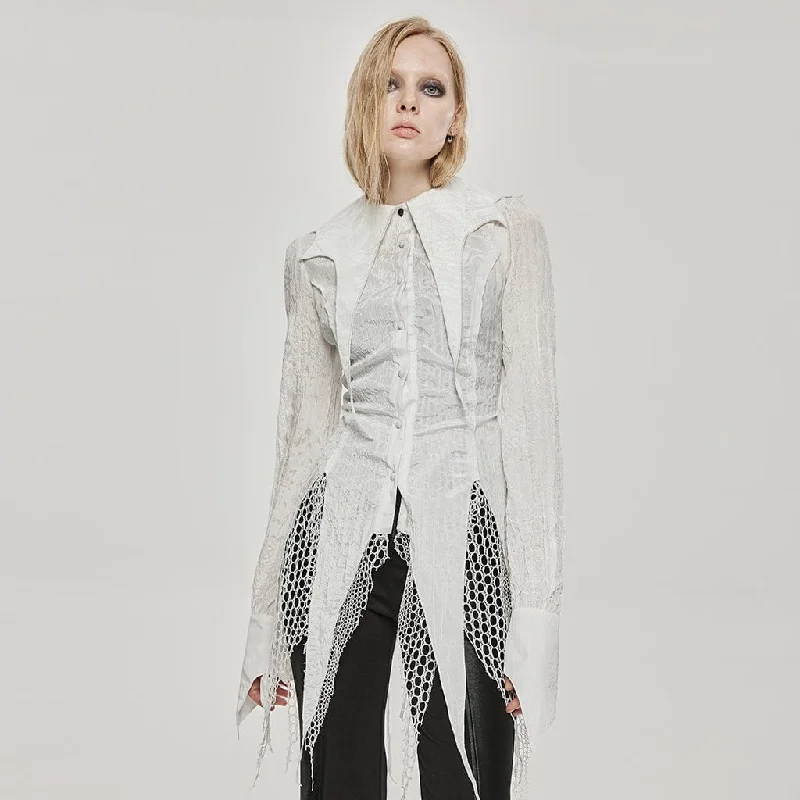 Women's Gothic Irregular Pointed Mesh Splice Shirt