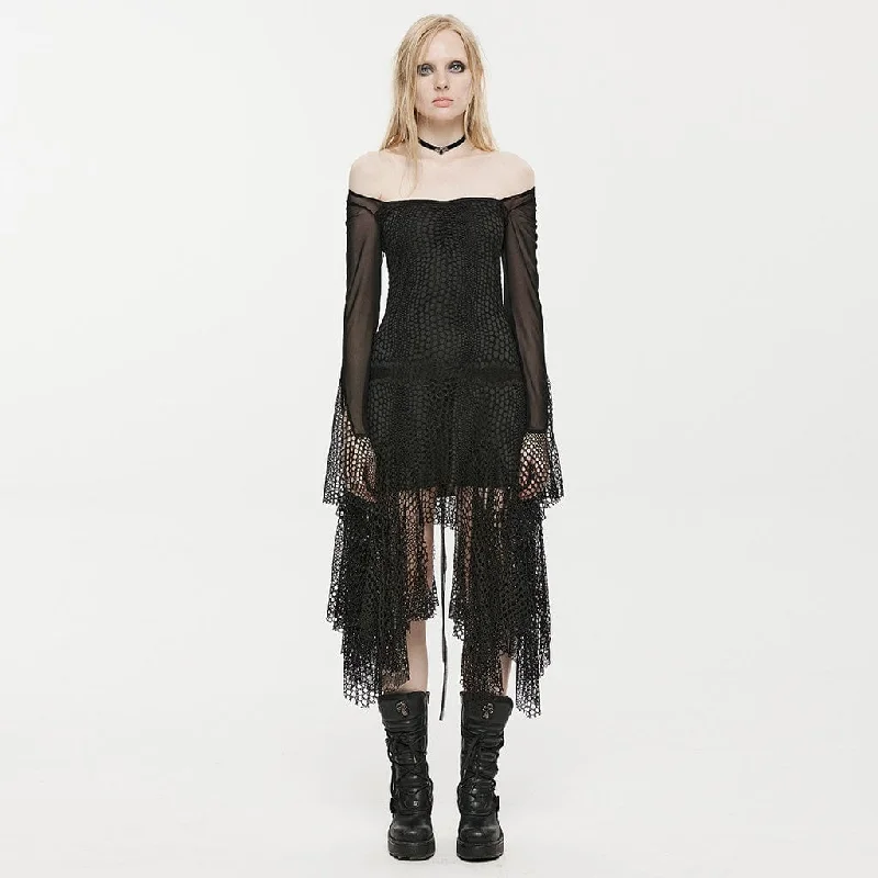 Women's Gothic Off Shoulder Irregular Mesh Dress