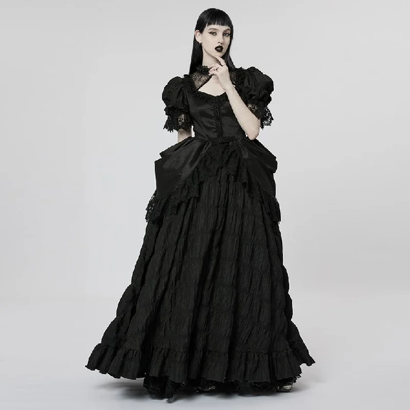 Women's Gothic Puff Sleeved Ruffles Layered Wedding Dress