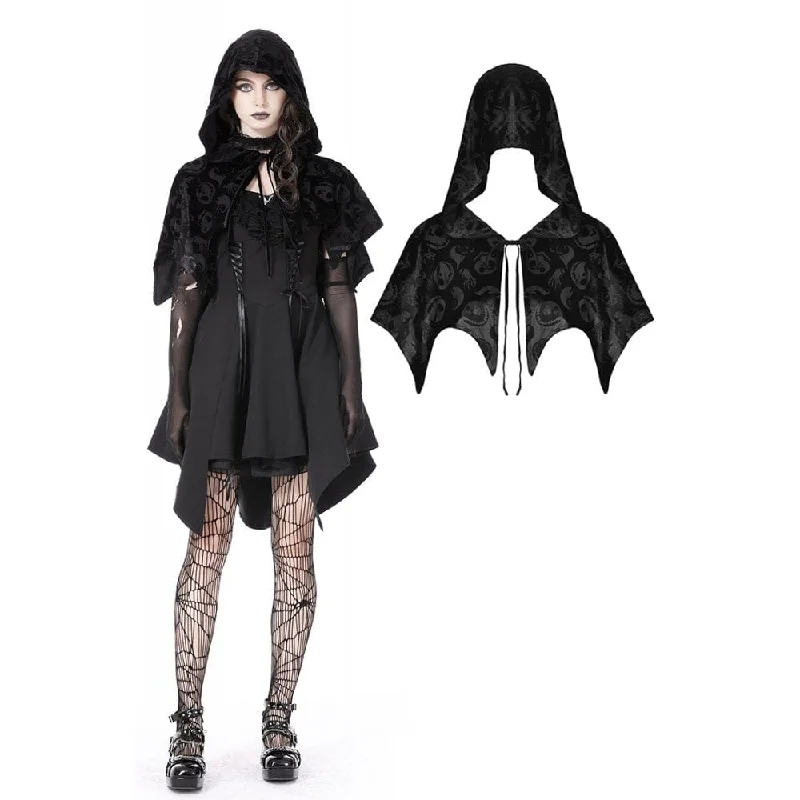 Women's Gothic Skull Printed Velvet Cape with Hood