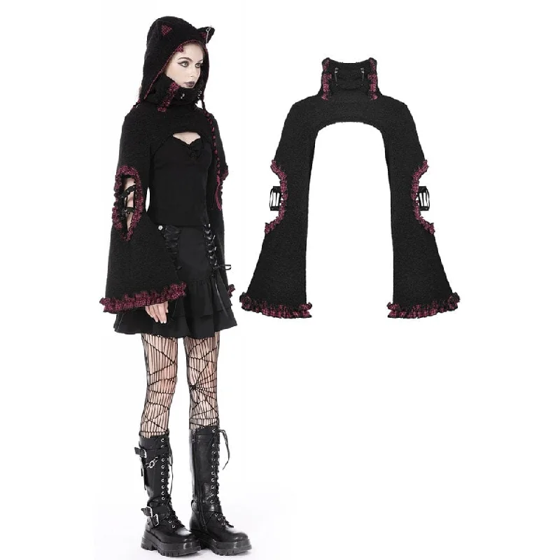 Women's Gothic Stand Collar Ruffled Woolen Cape