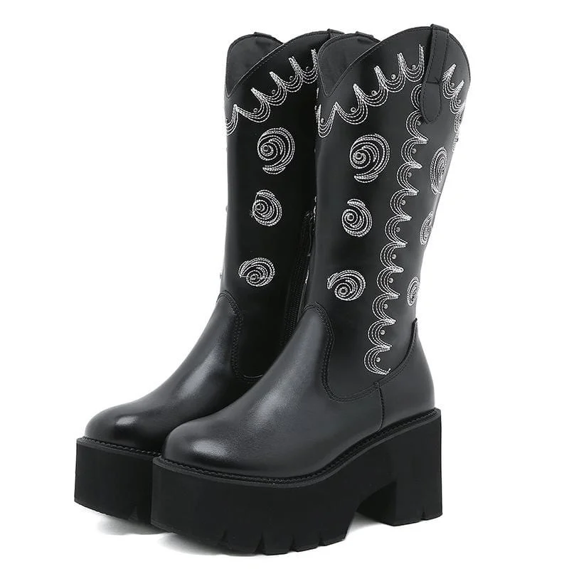 Women's Punk Eddy Embroidered Platform Buskin Boots